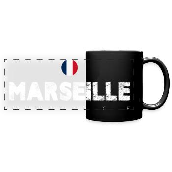 Marseille France Vintage Distressed Typography - Full Colour Panoramic Mug - black - Front