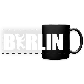Berliner Bär - Panorama-Tasse farbig - Schwarz - Vorne