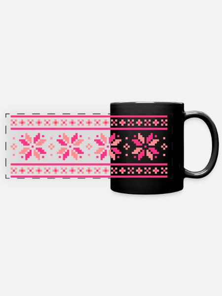 Norweger-Muster (Winter) 08 - Panorama-Tasse farbig - Schwarz