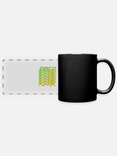 Grüner Motorradfahrer - Panorama-Tasse farbig - Schwarz