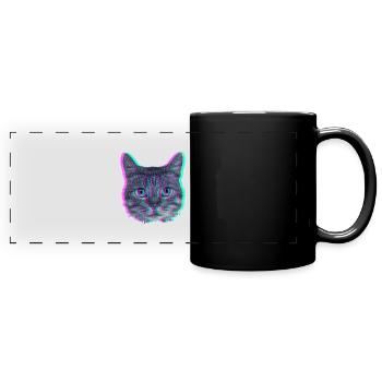 Katzenkopf - Retro - Panorama-Tasse farbig - Schwarz - Vorne