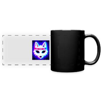 Kitsun Vaporwave Japanese Kami Vaporwave Kitsune - Full Colour Panoramic Mug - black - Front