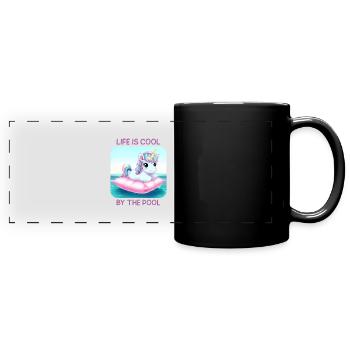 Einhorn Im Pool Sommer Baden Urlaub Geschenk - Panorama-Tasse farbig - Schwarz - Vorne