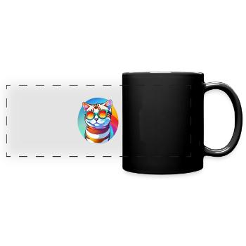 Spectacled cat - Full Colour Panoramic Mug - black - Front