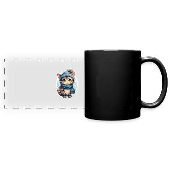 Chat en hiver - Mug panoramique uni - noir - Devant
