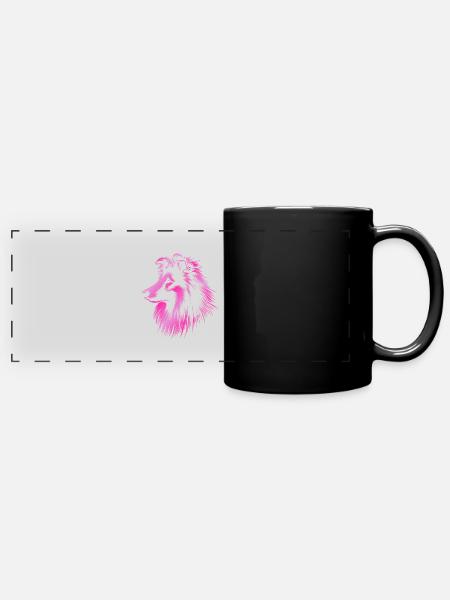Sheltie | Shetland Sheepdog Hundekopf pink - Panorama-Tasse farbig - Schwarz