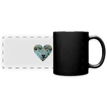 Herz Wolf Blau - Panorama-Tasse farbig - Schwarz - Vorne