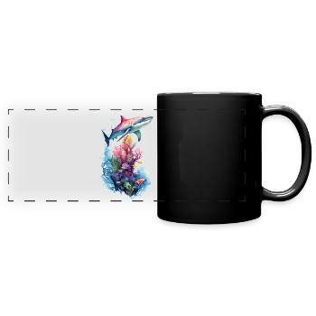 Shark Ocean Landscape - Full Colour Panoramic Mug - black - Front