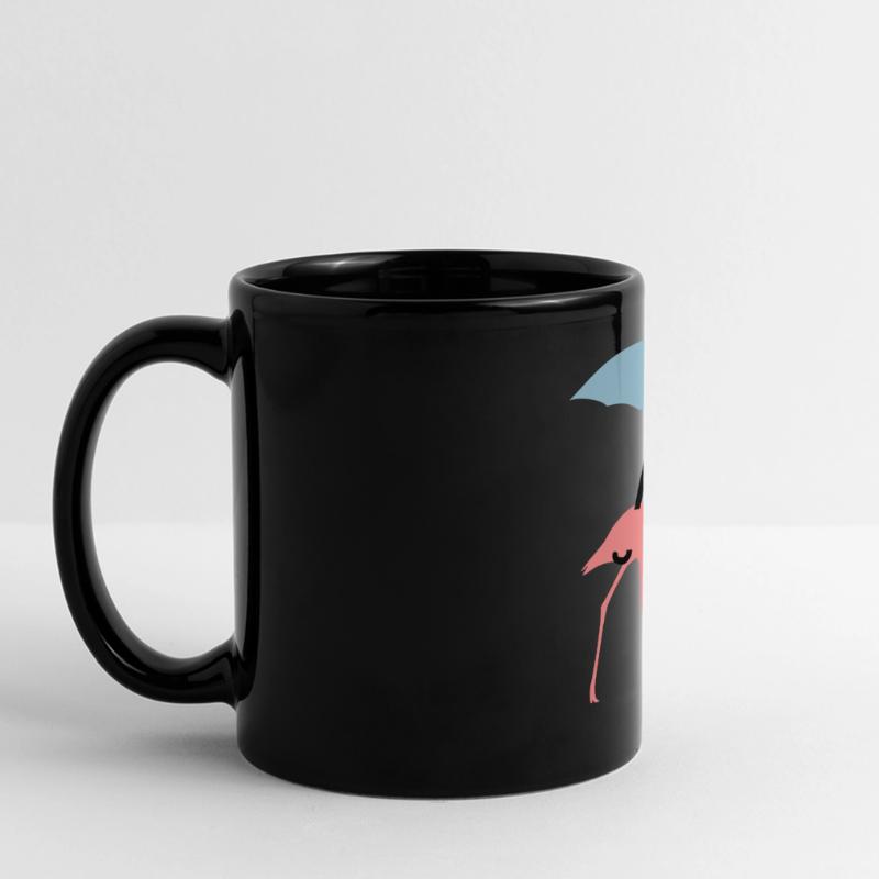 Flamingo mit Regenschirm oder Sonnenschirm Panorama-Tasse farbig