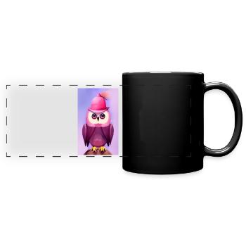Eule mit Hut - Panorama-Tasse farbig - Schwarz - Vorne