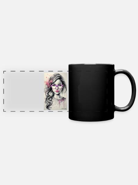 femme aux lunettes roses - Mug panoramique uni - noir