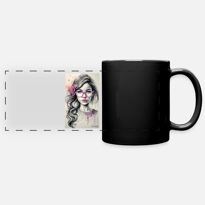 Frau mit rosa Brille - Panorama-Tasse farbig - Schwarz