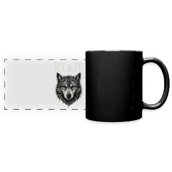 Gothic Wolf Kopf Illustration Geschenkidee - Panorama-Tasse farbig - Schwarz - Vorne