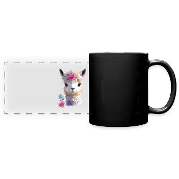 süßes Lama - Panorama-Tasse farbig - Schwarz - Vorne