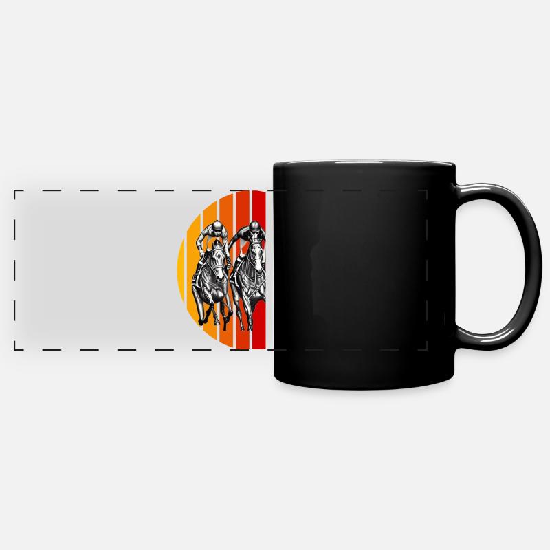 Courses de chevaux Vintage Dessin Coucher de soleil - Mug panoramique uni - noir