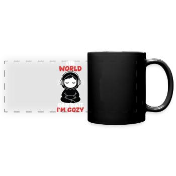 Cozy Zen The World Can Wait Headphones - Full Colour Panoramic Mug - black - Front