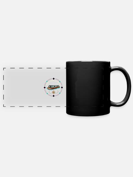 Narrowboat Illustration Home is where You Moore It - Full Colour Panoramic Mug - black