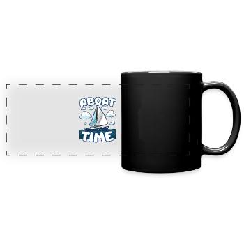 ABOAT TIME Segelschiff Segel Turn Segler Humor - Panorama-Tasse farbig - Schwarz - Vorne