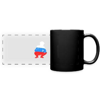 Holzrusse in Russenhocke Bra Bratan Russia blyad R - Panorama-Tasse farbig - Schwarz - Vorne