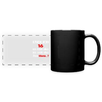 16.Geburtstag Geschenkidee Level 16 - Panorama-Tasse farbig - Schwarz - Vorne