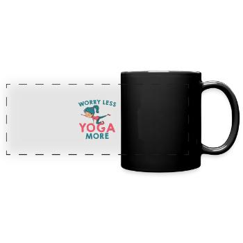 Yoga befreit Sorgen Spruch - Panorama-Tasse farbig - Schwarz - Vorne