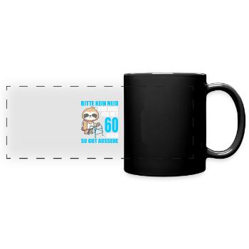 60. Geburtstag 60 Jahre Faultier Faultiere - Panorama-Tasse farbig - Schwarz - Vorne