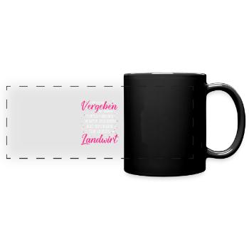 Glücklich vergeben an einen Traktor fahrenden Land - Panorama-Tasse farbig - Schwarz - Vorne