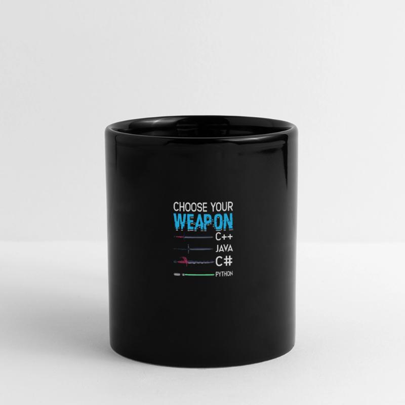 Wähle deine Waffe C++ Java C# Phyton - Panorama-Tasse farbig