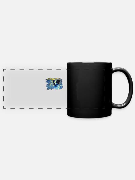 Border Collie in einem sternenklaren Nachtporträt - - Panorama-Tasse farbig - Schwarz
