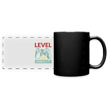 Level 14 Erreicht Gamer - Panorama-Tasse farbig - Schwarz - Vorne