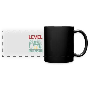 Level 15 Erreicht Gamer - Panorama-Tasse farbig - Schwarz - Vorne