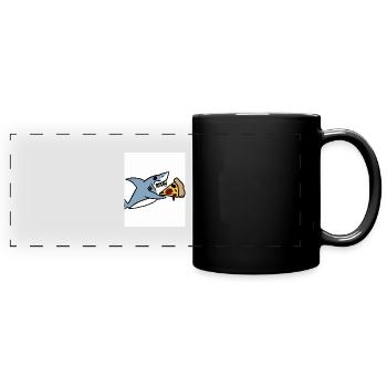 Weißer Hai Haifisch Isst Pizza - Panorama-Tasse farbig - Schwarz - Vorne