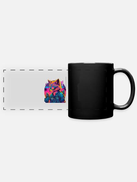 Retro Futuristic Synthwave Fox - Panorama-Tasse farbig - Schwarz