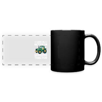 Das Leben Ist Besser Auf Großvaters Traktor Grünes - Panorama-Tasse farbig - Schwarz - Vorne