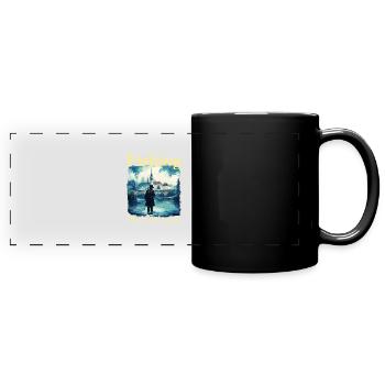 Angeln: Wo ich meine Ruhe finde - Panorama-Tasse farbig - Schwarz - Vorne