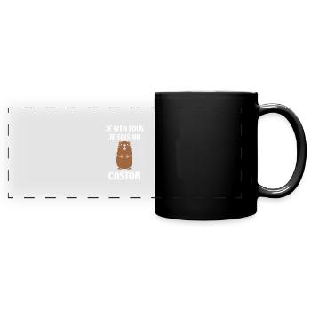 Humour petit castor - Mug panoramique uni - noir - Devant