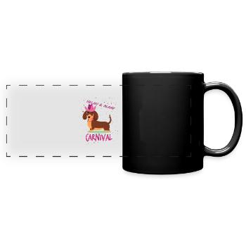 Dackel, Karneval, Fasching, Helau, Alaaf, Western - Panorama-Tasse farbig - Schwarz - Vorne