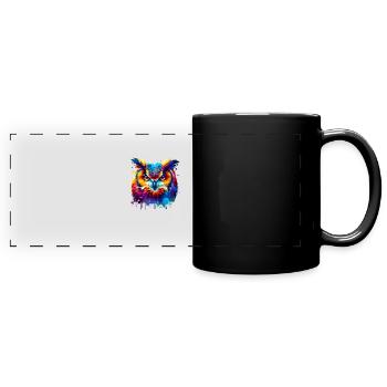 Colorful Splash Art Owl Bird Owlet Owls Lover - Full Colour Panoramic Mug - black - Front