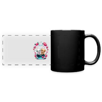 Zwei Welpen im Aquarium. - Panorama-Tasse farbig - Schwarz - Vorne