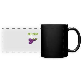 Aub Holen Sie Sich Ihre Vitamine Aubergine Aubergi - Panorama-Tasse farbig - Schwarz - Vorne