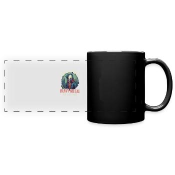 Rockmusik, befeuerter Kaffee, Heavy Metal, Schimpfwörter - Panorama-Tasse farbig - Schwarz - Vorne