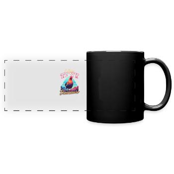 Hühnerzüchter züchtet winzige Dinosaurier - Panorama-Tasse farbig - Schwarz - Vorne