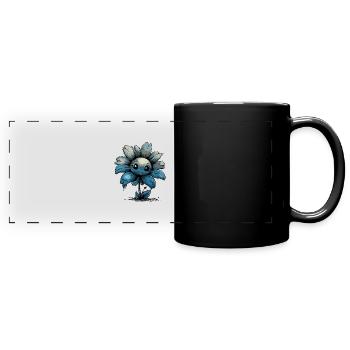 Eine dunkelblaue Comic Blume - Panorama-Tasse farbig - Schwarz - Vorne