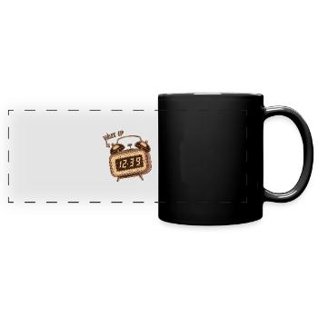 WACH AUF - Panorama-Tasse farbig - Schwarz - Vorne