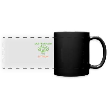 Retten Sie den Brokkoli Eat Bacon Schweinefleisch Speck - Panorama-Tasse farbig - Schwarz - Vorne