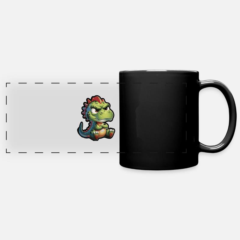 Grumpy Dino – Funny Cartoon Motif - Full Colour Panoramic Mug - black