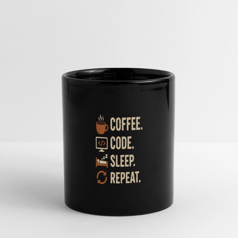 Geek-Coder-Routine – Kaffee, Code, Schlaf, mehr Panorama-Tasse farbig