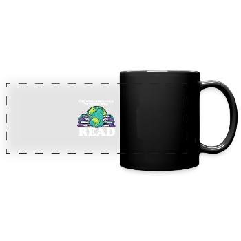 Lesen - Panorama-Tasse farbig - Schwarz - Vorne