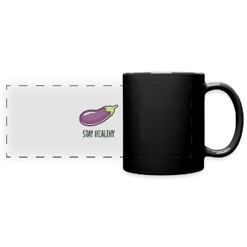 Aubergine Stay Healthy - Panorama-Tasse farbig - Schwarz - Vorne