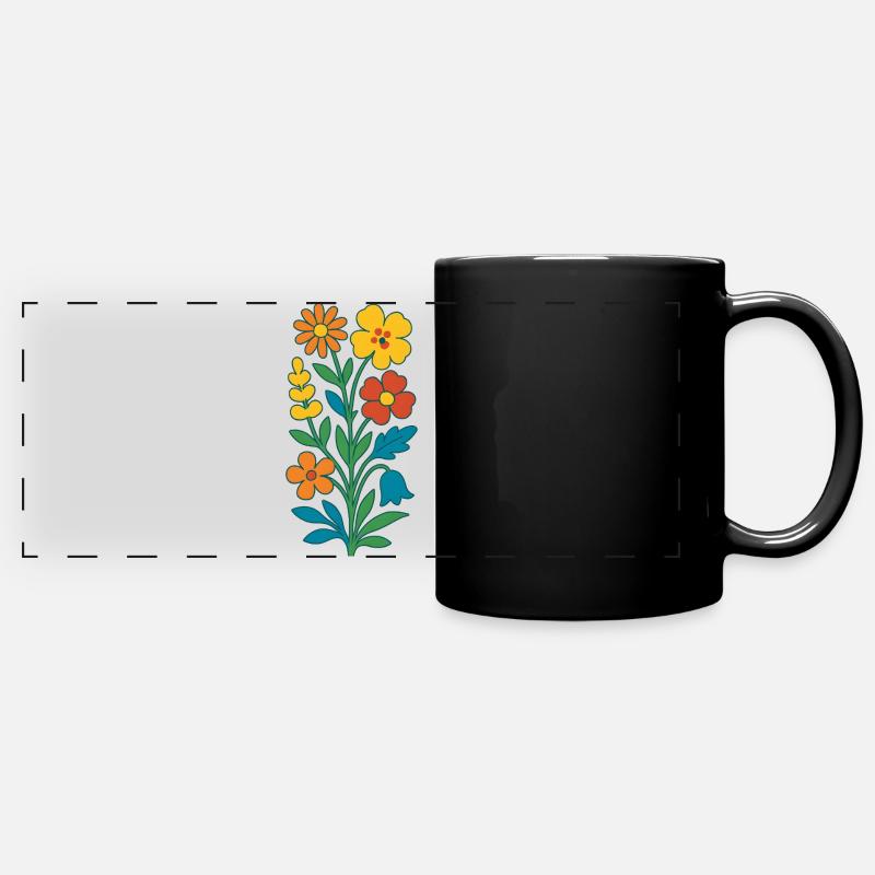 Colored Bouquets Folk Art - Full Colour Panoramic Mug - black